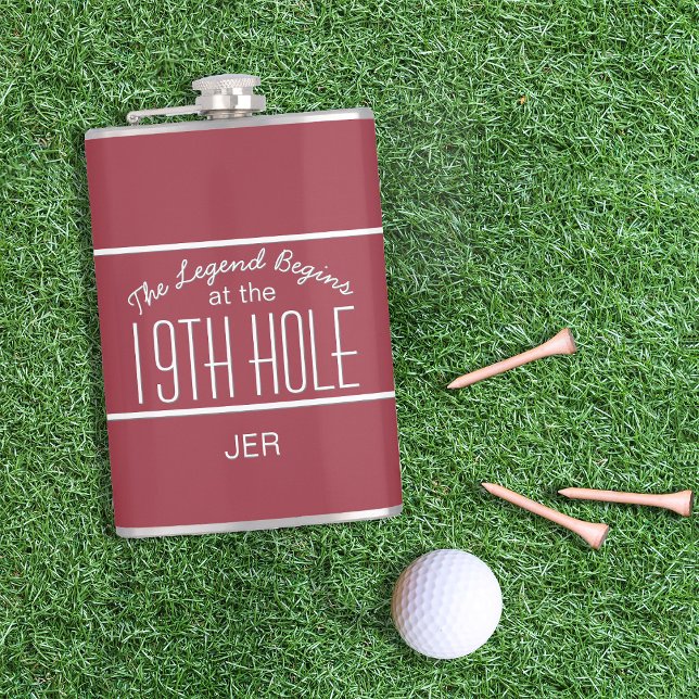 Funny Golfer Nineteenth Hole Monogrammed Initials  Hip Flask (Creator Uploaded)