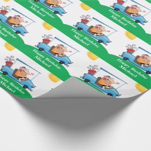 Funny Golfer On Cart Personalised Gift Wrapping Paper