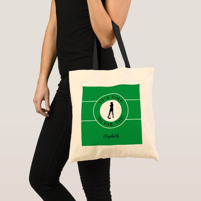 Funny Golfer Par Tee Time Golf Cute Green Black Tote Bag (Front (Product))