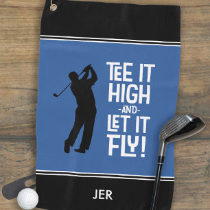 Funny Golfer Quote Custom Black & Royal Blue  Golf Towel