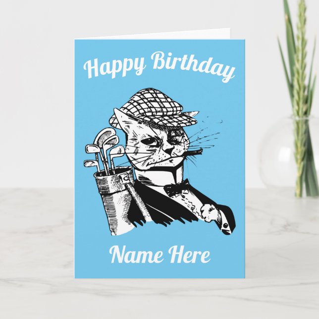 funny golfing cat Birthday Card (Front)