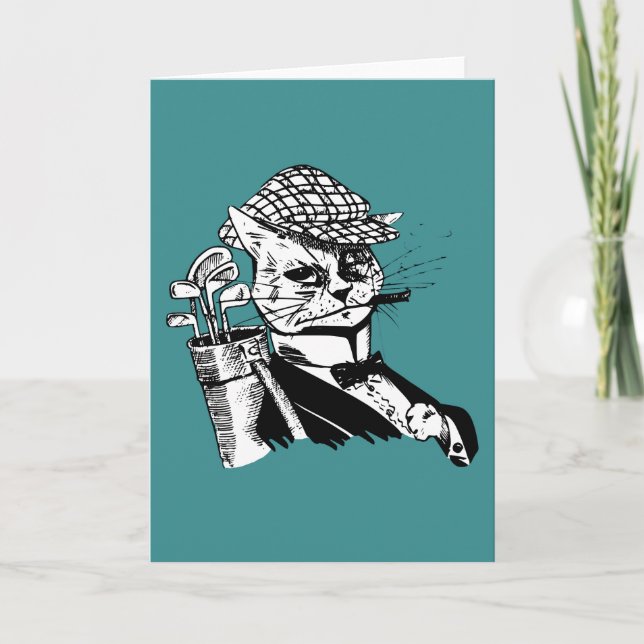 funny golfing cat holiday card (Front)
