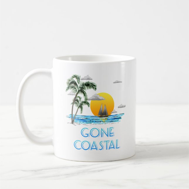 Funny Gone Coastal Nautical Sailing Sunset Coffee Mug (Left)