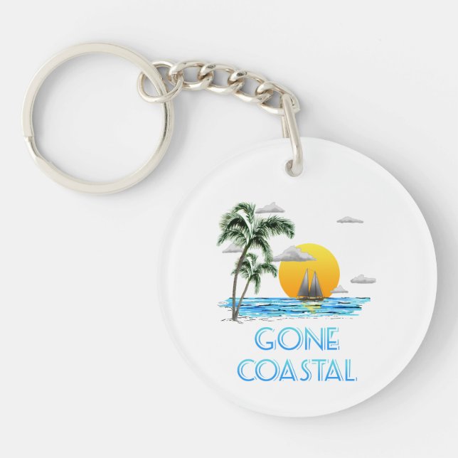 Funny Gone Coastal Nautical Sailing Sunset Key Ring (Front)