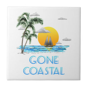 Funny Gone Coastal Nautical Sailing Sunset Tile