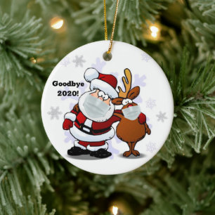 Funny Goodbye 2020 Santa Claus With Mask On Ceramic Tree Decoration