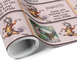 Funny Goofy Horse Birthday Name Sentiment Wrapping Paper