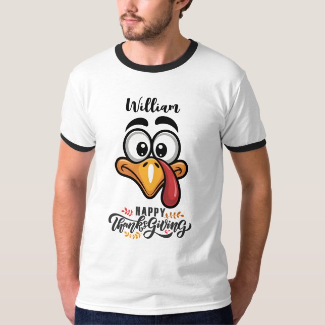 Funny Goofy Turkey Face Personalised Cartoon T-Shirt (Front)
