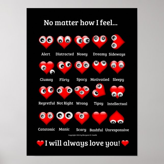 Funny Googly Eyes, Valentine Hearts, I love you Poster (Front)