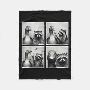 Funny goose and raccoon photobooth friends chaos fleece blanket