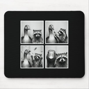 Funny goose and raccoon photobooth friends chaos mouse pad