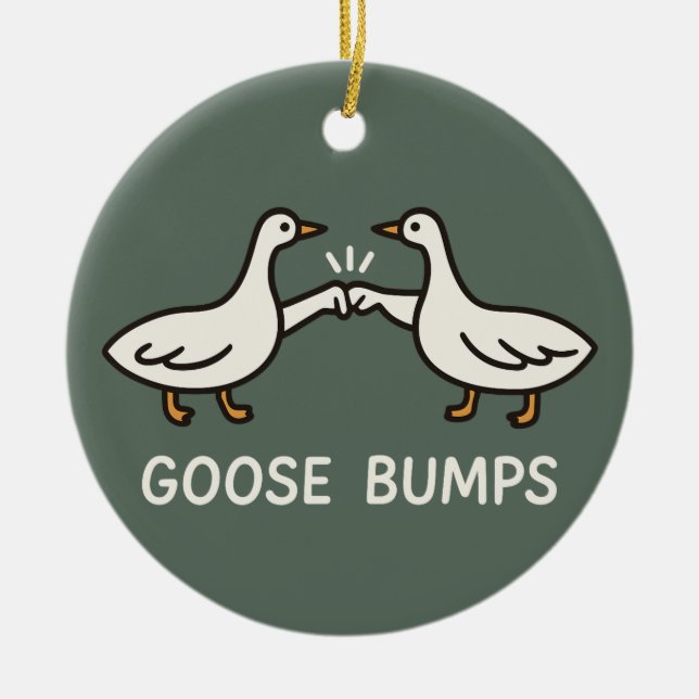 Funny Goose Bumps Cartoon | Fist Bump Geese Animal Ceramic Tree Decoration (Front)