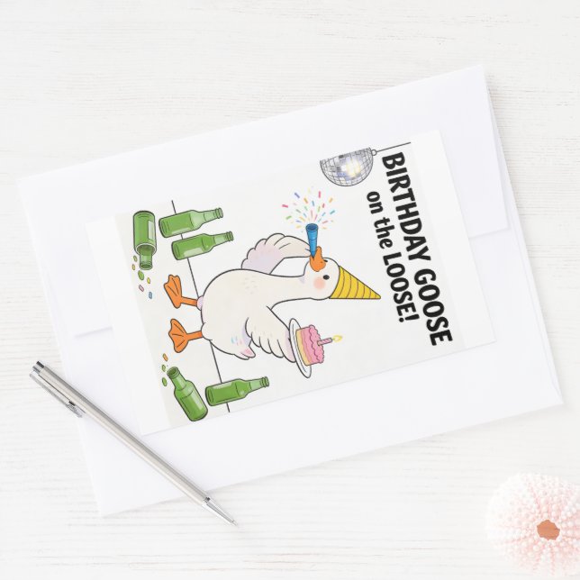 Funny Goose Card Silly Goose on the Loose Birthday Rectangular Sticker (Envelope)