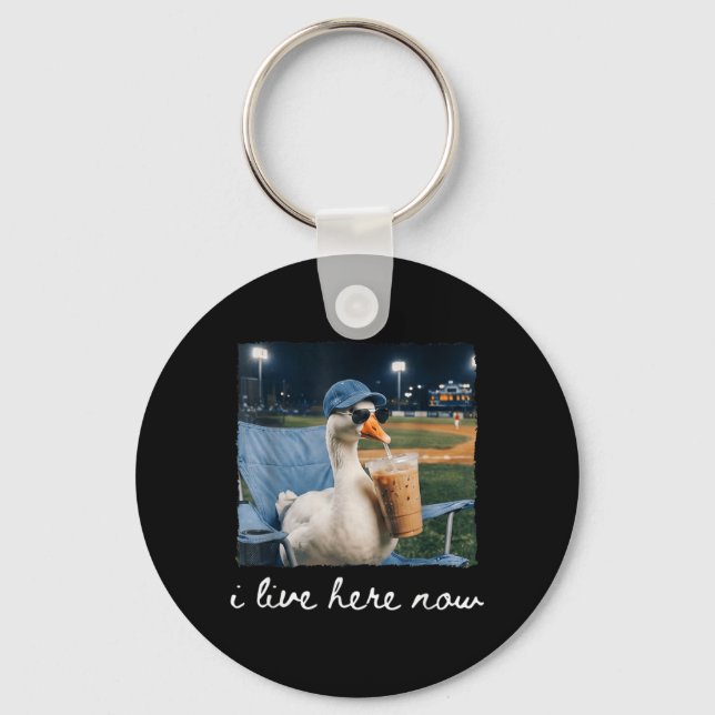Funny Goose Duck Live Here Baseball Ballfield Meme Key Ring (Front)