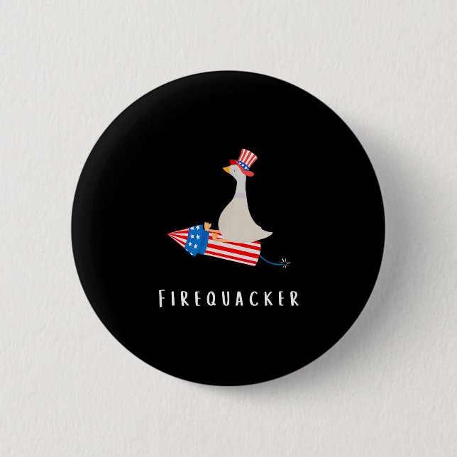 Funny goose fourth of july firequacker 6 cm round badge (Front)