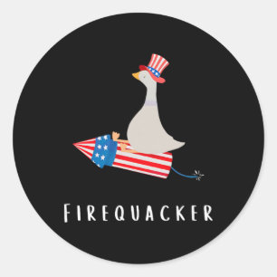 Funny Goose Fourth Of July Firequacker Independenc Classic Round Sticker