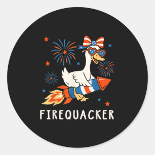Funny Goose Fourth Of July Firequacker Independenc Classic Round Sticker