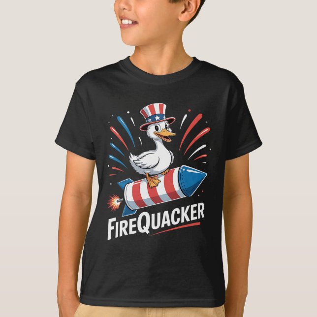 Funny Goose Fourth Of July Firequacker Independenc T-Shirt (Front)