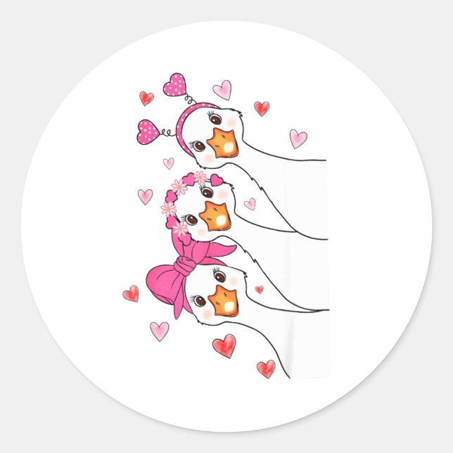 Funny Goose Happy Valentine Goose Cute Heart Lover Classic Round Sticker (Front)