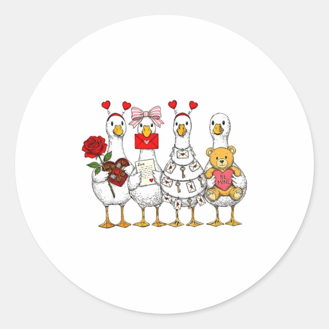 Funny Goose Happy Valentine Goose Cute Heart Lover Classic Round Sticker (Front)
