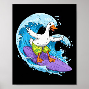 Funny Goose Is Surfing An Ocean Wave 1 - Fan Fun  Poster