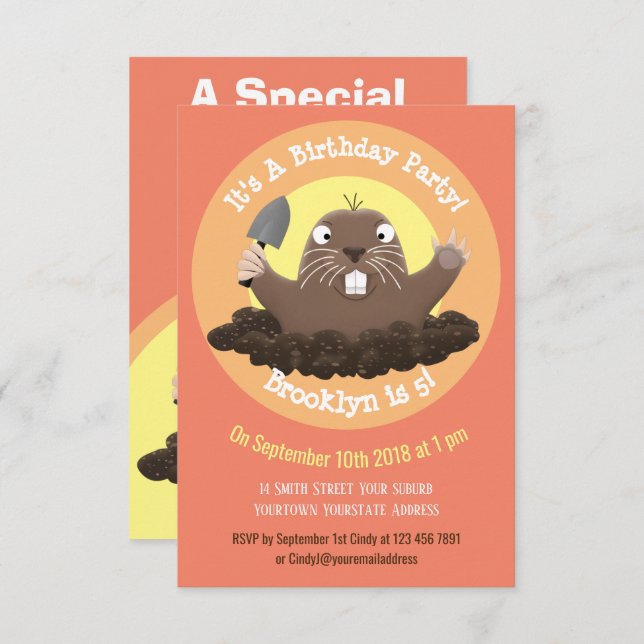 Funny gopher cartoon illustration invitation (Front/Back)