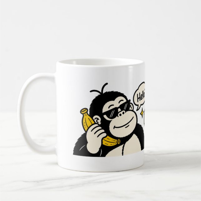 Funny Gorilla Banana Phone Sticker Coffee Mug (Left)
