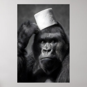 Funny Gorilla Bathroom Art Print, Toilet Paper Hat Poster