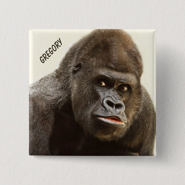 Funny Gorilla custom name button (Front)