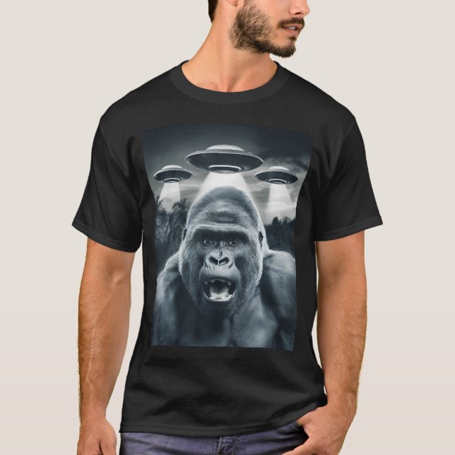 Funny Gorilla Graphic Tee Ufo Weird (Front)