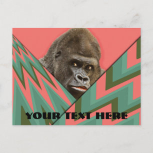 Funny Gorilla Pink Green Chevron Post Card