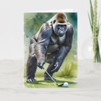 Funny Gorilla Playing Golf Blank Greeting