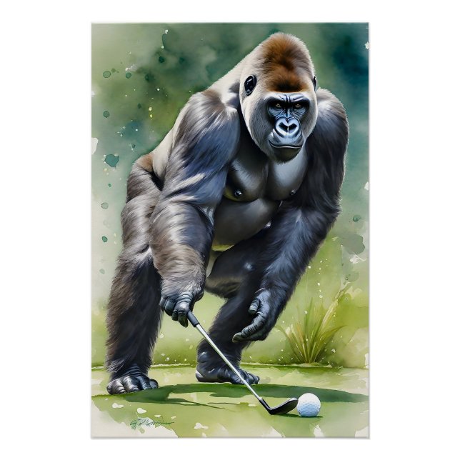 Funny Gorilla Playing Golf  Poster (Front)