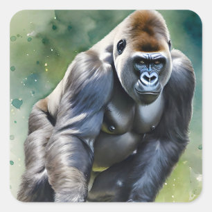 Funny Gorilla Playing Golf  Square Sticker