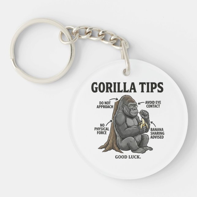 Funny Gorilla Safety Tips Infographic Illustration Key Ring (Front)