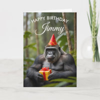 Funny Gorilla with Gift in Jungle Birthday