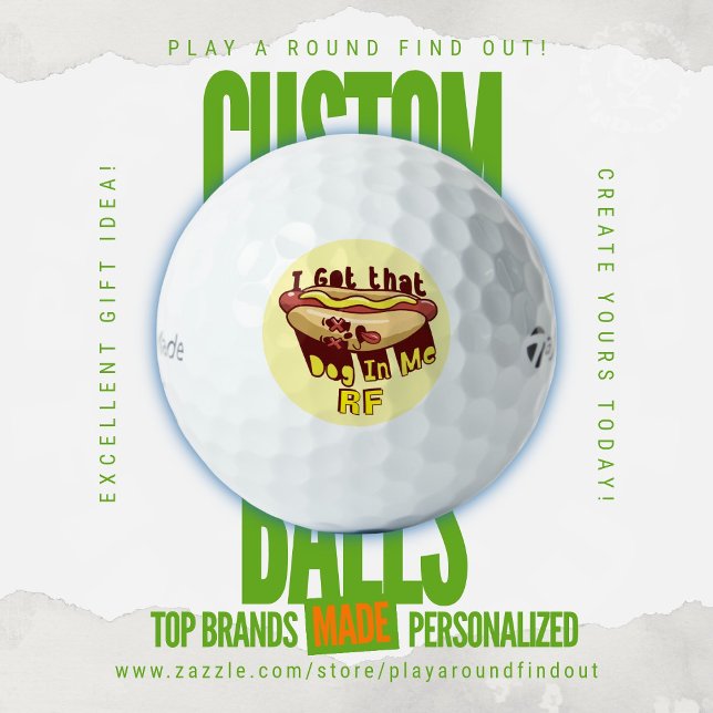 Funny Got That Dog In Me Monogram Custom Titleist Golf Balls (Custom golf balls by Play A Round Find Out, "Got That Dog In Me" classic cartoon hotdog monogrammed)
