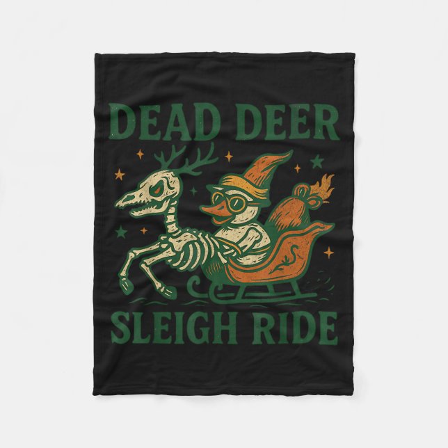 Funny Goth Christmas Pun Y Reindeer Skeleton Xmas  Fleece Blanket (Front)