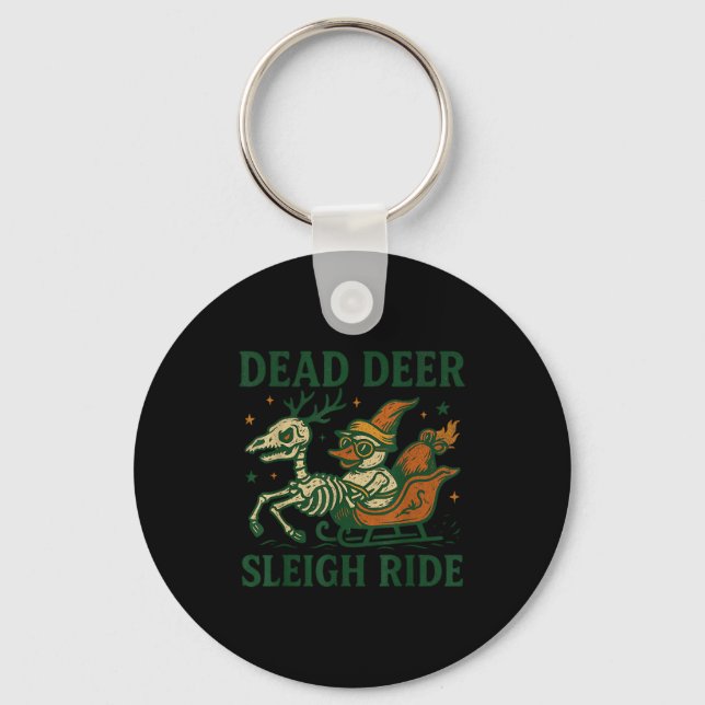 Funny Goth Christmas Pun Y Reindeer Skeleton Xmas  Key Ring (Front)