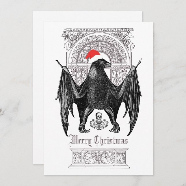 Funny Gothic Bat Merry Christmas Holiday Card (Front/Back)