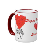 Funny gothic skeletons & love heart Valentines