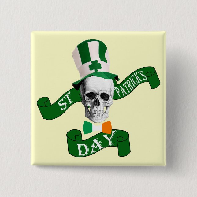 Funny gothic skull Irish  St Patrick's day 15 Cm Square Badge (Front)