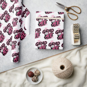 Funny Grad U Ate Pink Black Graduation Wrapping Paper