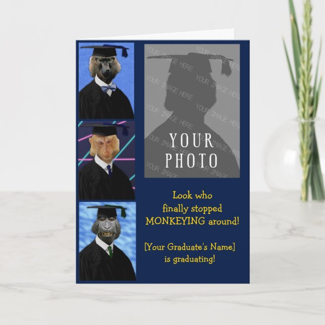 Funny Graduation Monkeys Personalised Annoucement Card (Front)