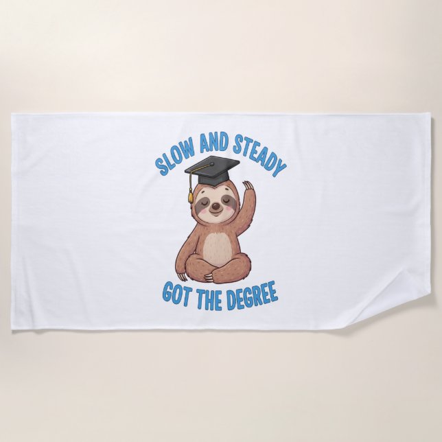 Funny Graduation Sloth Beach Towel (Front)