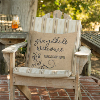 Funny Grandkids Welcome On Faux Jute Textile Cushion