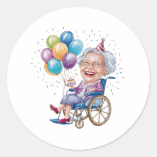 Funny Grandma Birthday Gift for Elderly Aunt Classic Round Sticker