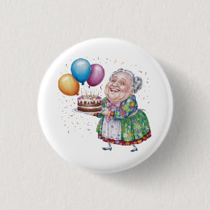 Funny Grandma Floral Apron Bday Art 3 Cm Round Badge