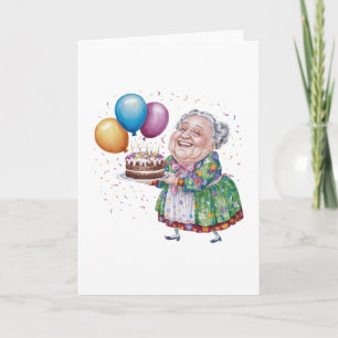 Funny Grandma Floral Apron Bday Art Holiday Card
