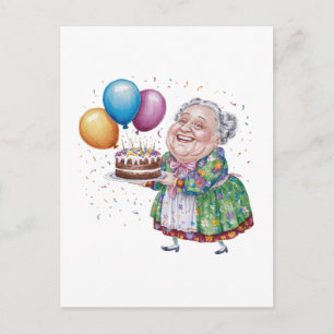 Funny Grandma Floral Apron Bday Art Holiday Postcard